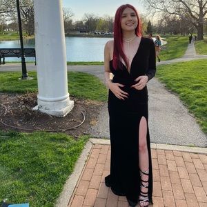 Black Velvet One Sleeve Windsor Dress